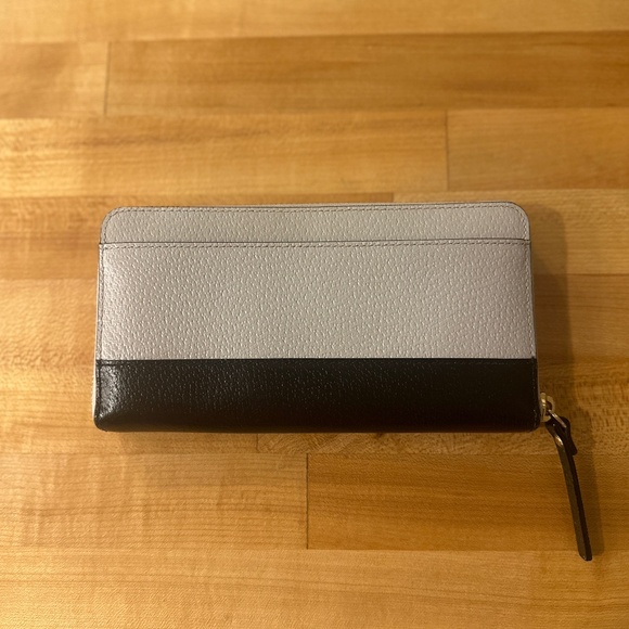 Kate Spade "Lacy Grand St" zip wallet color block light stone ice gray & black - Picture 4 of 9